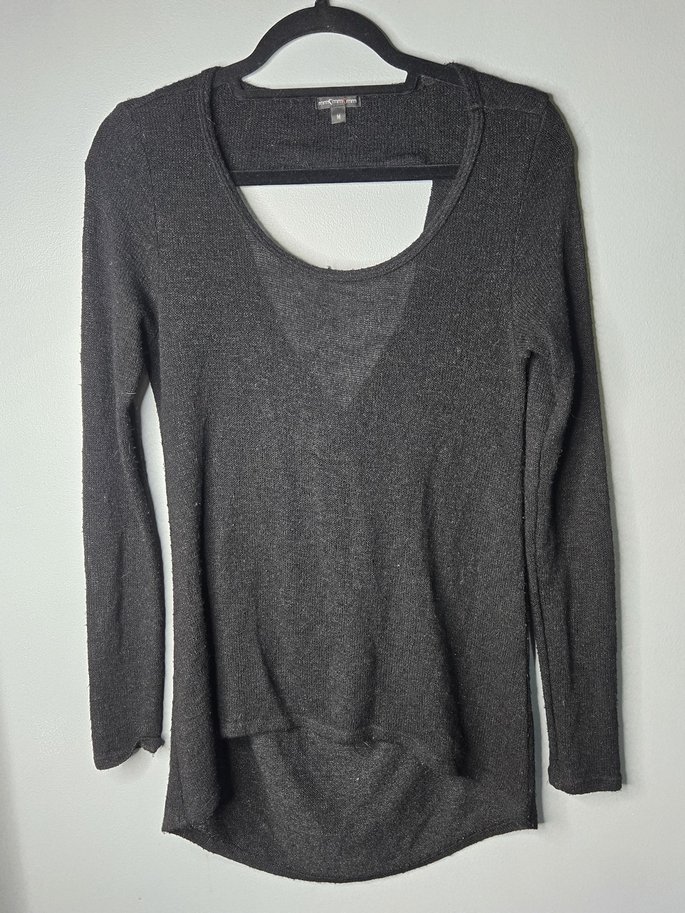 Women’s Black Lightweight Knit High Low Long Sleeve Top Size M